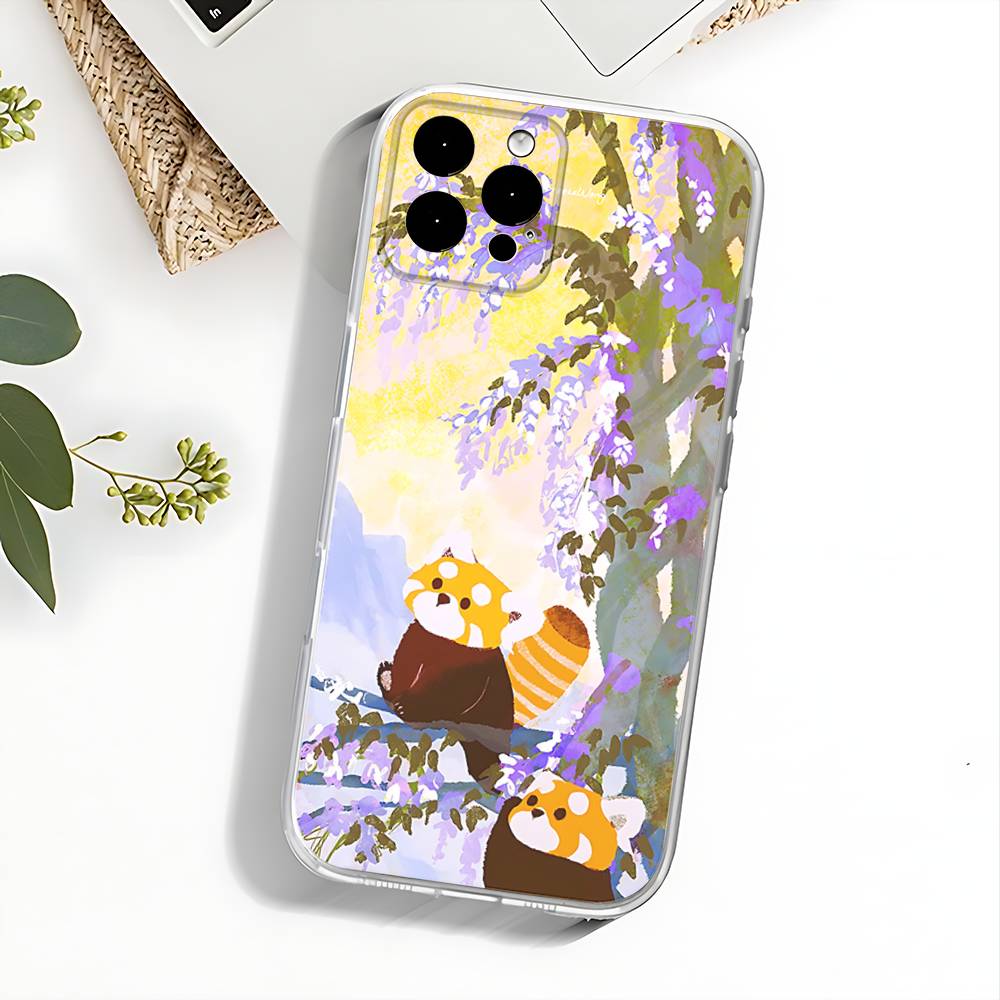 Cute Cartoon Red Panda Phone Case For iPhone 17,16,15,14,13,12,11 Pro,Max,Plus,X,XS,XR,SE4,E Mini Transparent Soft Cover