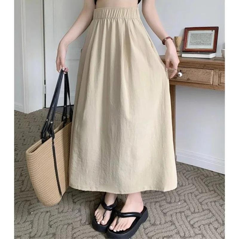 Spring Summer Women Colorful Long Skirts Girls Versatile Comfortable Elastic Dress Female Concise Leisure Vacation Skirts