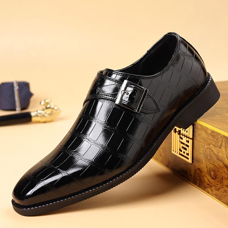 Men'S British Style Buckle Crocodile Grain Leather Shoes Men Slip-On Casual Business Shoes Mens Dress Office Wedding Flats