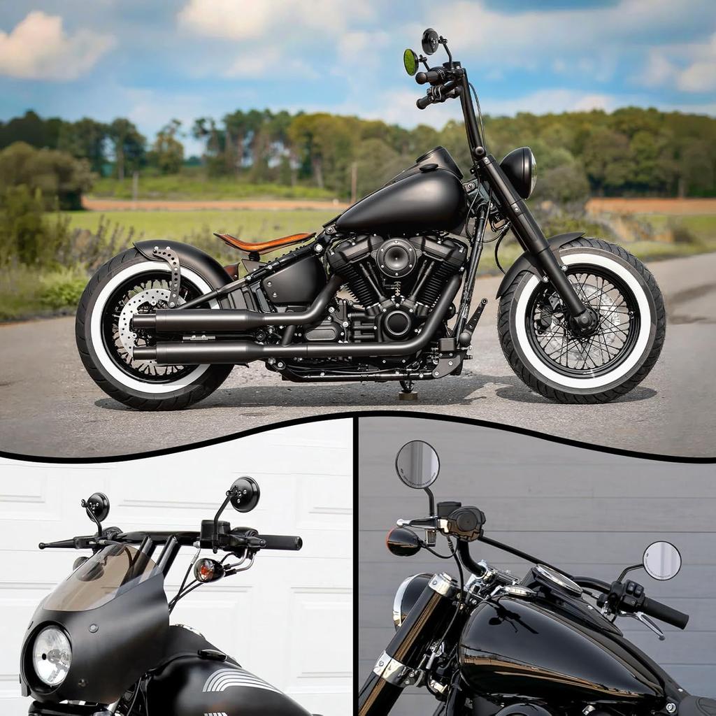 DREAMIZER 3" Motorcycle Vintage Mirrors Round Rear View Mirror 8Mm Black Compatible With Harley Davidson Dyna Bobber Softail Chopper Cruiser Cafe
