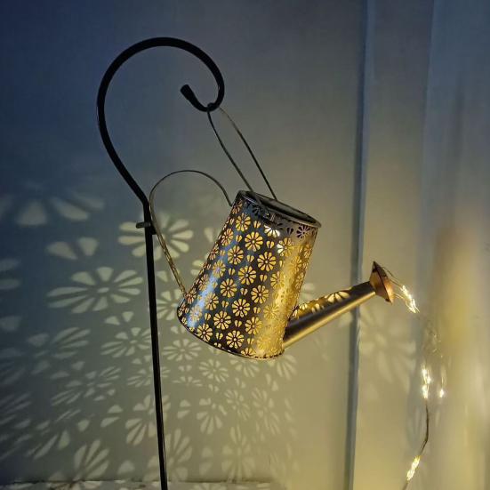 Solar Watering Can Lamp IP44 Waterproof Outdoor Garden Yard Pathway Patio Lawn Hollowed Water Can Lantern String Light
