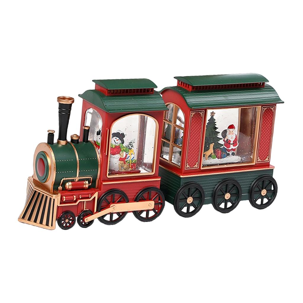 Christmas Glowing Music Box with Snowfall Effect Train Engine Music Box Ornament Xmas Gift for Countertop Festive Party Supplies