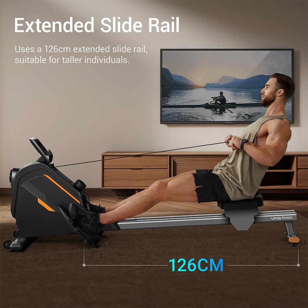 Aparat de canotaj ROBORE UR30 cu șină extinsă de 126 cm, rezistență magnetică cu 16 niveluri, capacitate de greutate 160 kg, funcționare silențioasă