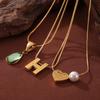 French Fashion Retro Niche Love Design Holiday Feng Shui Drop Glass Stone Pendant Titanium Steel Gold-Plated Necklace Jewelry