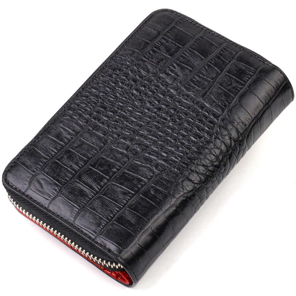 Stylish Medium-sized Women's Purse Made of Genuine Leather with Crocodile Embossing CANPELLINI 21911 Black