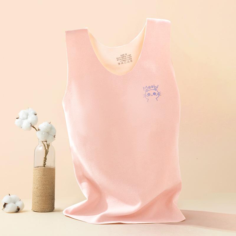 Girls' thermal vest, developmental period underwear, silk skin nourishing velvet, self heating base top, seamless children's inner vest, one-piece bra