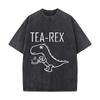 Tea Rex Dinosaur Coffee Funny Pun Art Casual Washed Distressed T Shirt Vintage Minimal Short Sleeve Top