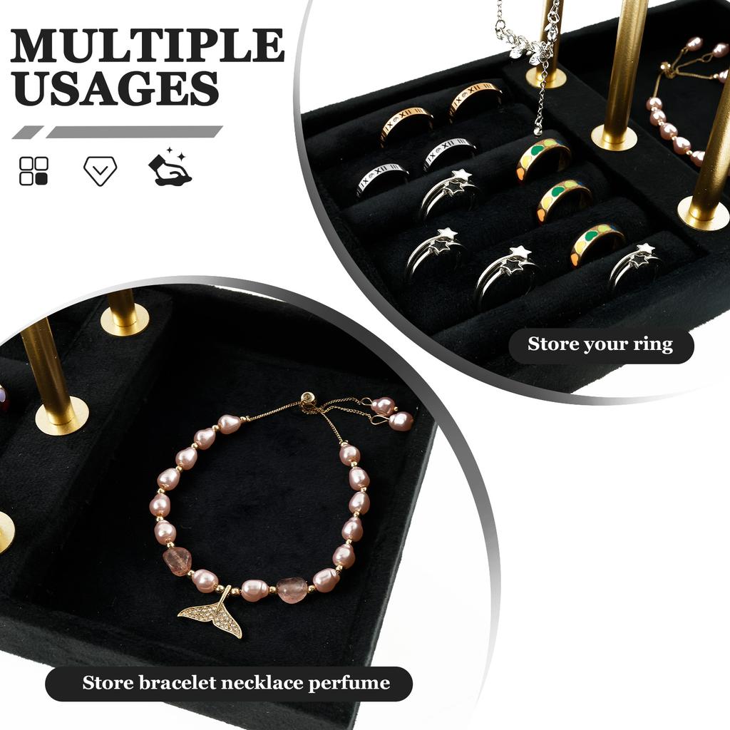 3 Layers Velvet Jewelry Display Detachable Necklace Holder with Tray Large Capacity Bracelet Organizer for Retail Store Home