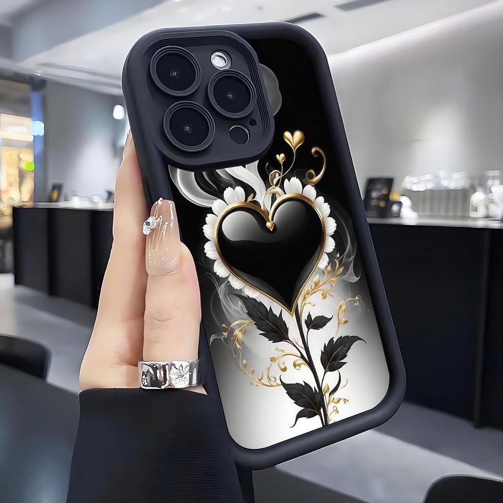 Black Spade Heart Groove Sandstone Case for iPhone 15/16/17