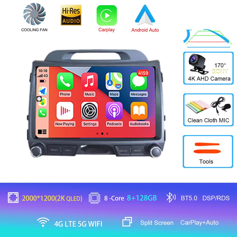 Android 14 For KIA Sportage 3 2010 - 2016 Car Multimedia Player GPS Navigation 9Inch QLED TouchScreen Wireless Carplay WIFI 4G