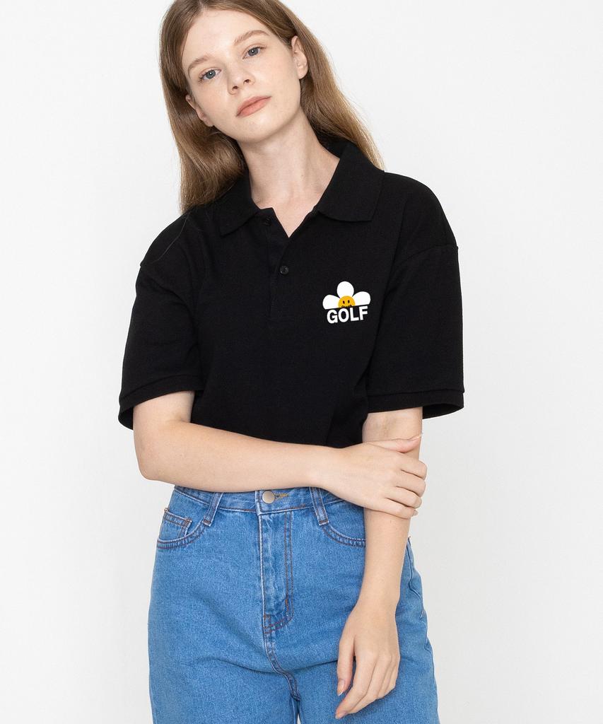 GRAVER [Unisex] Golf Flower Smile Pique Short Sleeve T-Shirt_Black