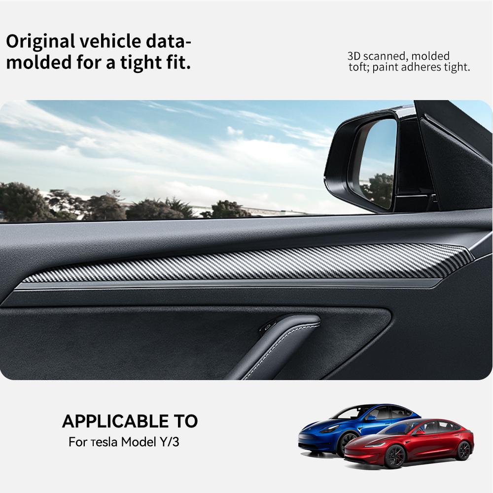 YZ For Tesla Model 3 2019-2023 Model Y 2021-2024 Car Front Door Inner Armrest Panel Cover Trim ABS Door Trim Sticker Accessories