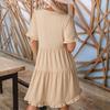 Women's Fashion Casual Ruffled Dress Short Sleeve V-Neck Large Swing Dress