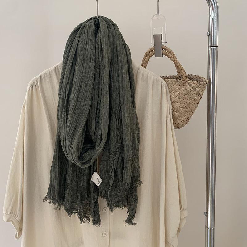 Autumn and Winter New Retro Artistic Cotton and Linen Scarf Solid Color Shawl Warm Scarf