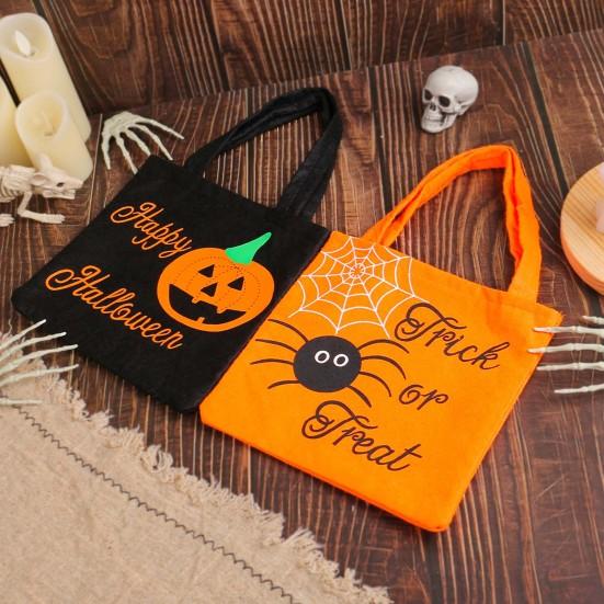 Reusable Shopping Tote Halloween Candy Bag, Non-woven Fabric Trick or Treat Bag with Pumpkin Goodie Ghost Patterns, Large Capacity Storage Basket for
