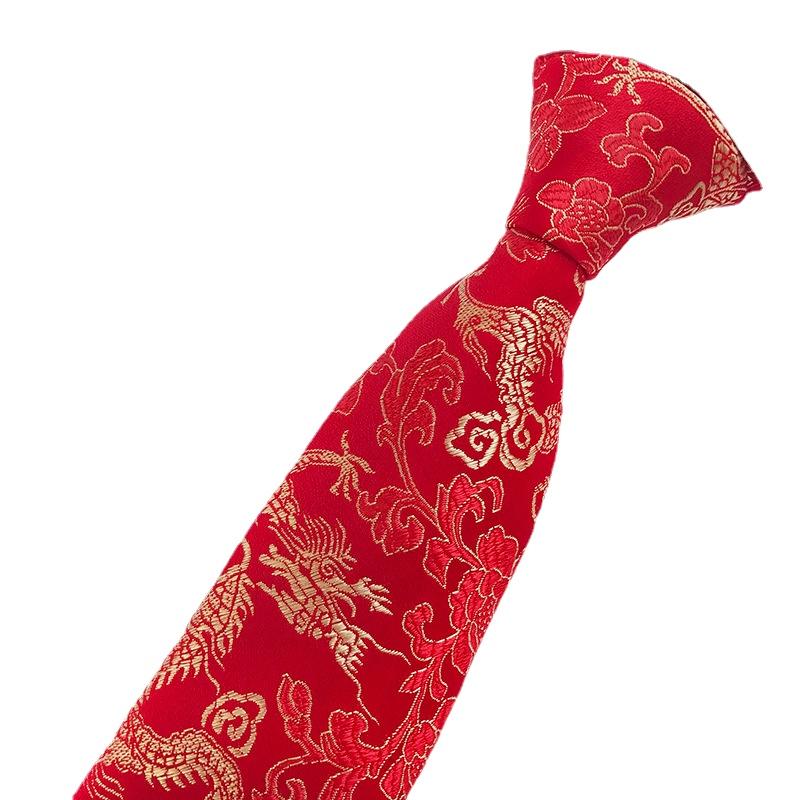 Cozy Up Men Tie Groom Best Man Chinese Dragon Pattern Casual and Fashionable 146x8x3.5cm
