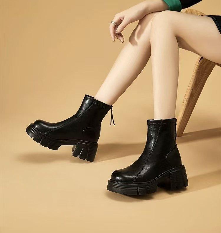 High Heels, Women's Shoes, Thick-soled Women's Boots, New Soft Leather Height-increasing Ankle Boots