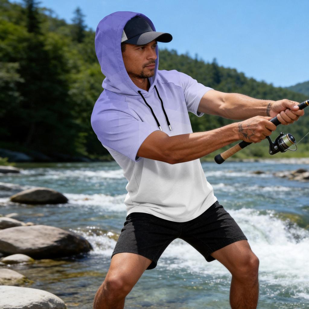 Men's Short Sleeve Hoodie UPF50+ Sun Protection Casual Sports Fishing Outdoor Lightweight Breathable Quick Dry Sweatshirt