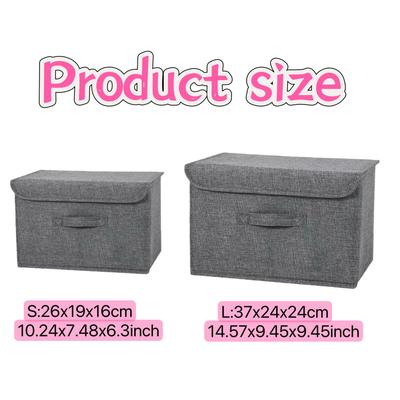Linen Fabric Storage Basket Foldable Sundries Storage Organizer Wtih Lids for Clothing Underwear Socks Baby Toys Books Storage