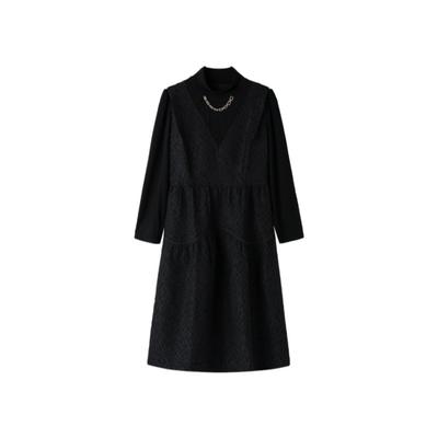 Fake Two-piece Jacquard Dress for Women In Autumn Latest Style A-line Skirt Large Size Skirt