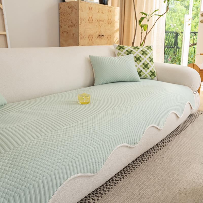 Ice Silk Sofa Cushion, Summer Mat, Seat Cushion, Advanced Leather Sofa Cover New Fixed Non-Slip Cover Towel