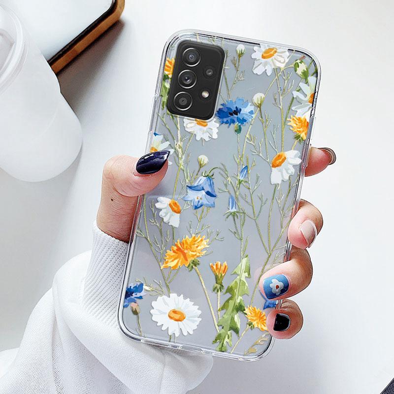 Phone Case For Samsung A52s A52 Floral Silicon Cover For Samsung Galaxy A52 Fundas Coque Transparent Soft Capas Flower TPU