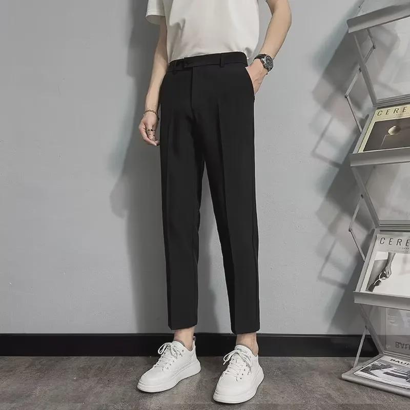 Trendige, gerade geschnittene Freizeithose für Herren im koreanischen Stil: Frühling/Herbst: Neun Punkte, knitterfreie Businessmode.