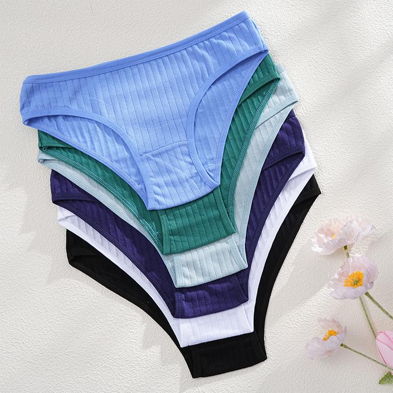 4PCS/SET Women's Cotton Panties Sexy Soft Striped Underpants Solid Color Briefs Female Comfortable Stretch Lingerie M-XL