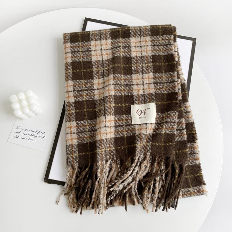 Imitation cashmere scarf women's autumn and winter color plaid thickened scarf to keep warm scarf versatile shawl