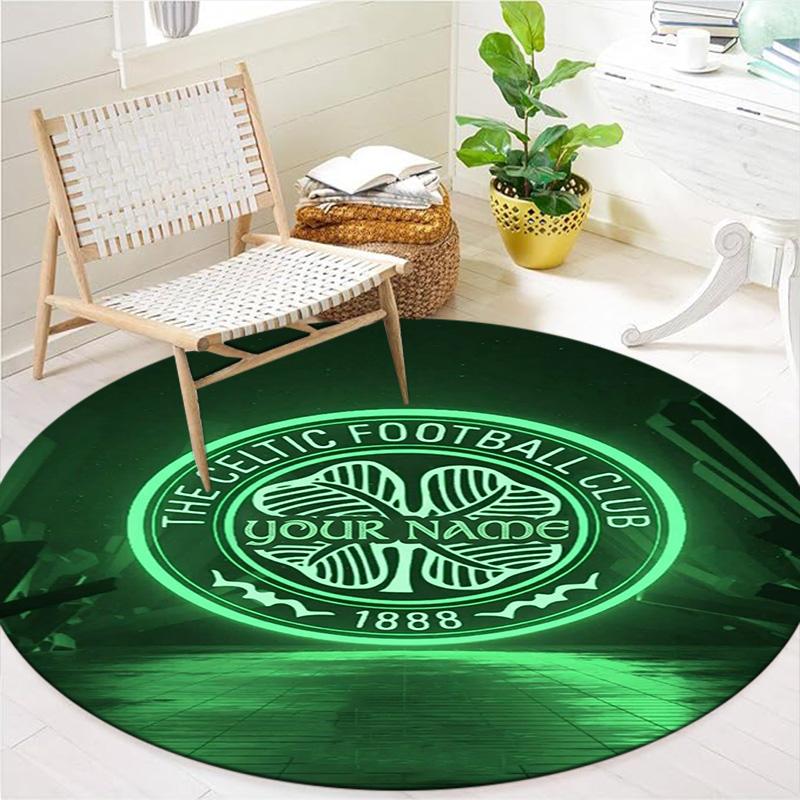 Celtic FC Wappen Benutzerdefinierter Name Runder Teppich Teppich für Wohnzimmer Schlafzimmer Sofa Spielzimmer Dekor Rutschfeste Bodenmatte
