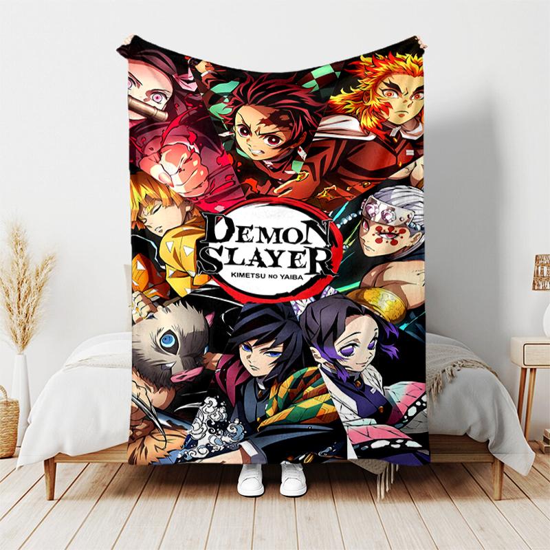 1pc Blanket Demon Slayer characters1 Print Design, Lightweight Blanket for Sofa, Bed- Soft &Warm, Gift for All Seasons like Christmas, Halloween