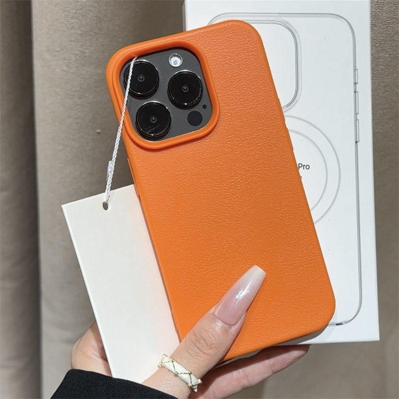 Simple Solid Color Lychee Leather Pattern Suitable for Apple 16pro Mobile Phone Case IPhone15 14 Anti Fall Soft Shell Protective Case