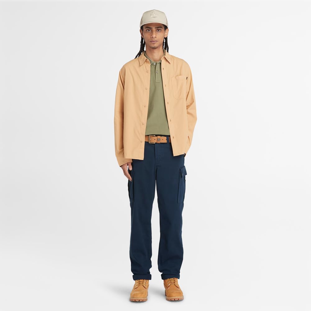 Timberland Poplin Light Wheat Size M Men's Garment-Dyed Shirt, Boot, (TB0A42J5EH31)
