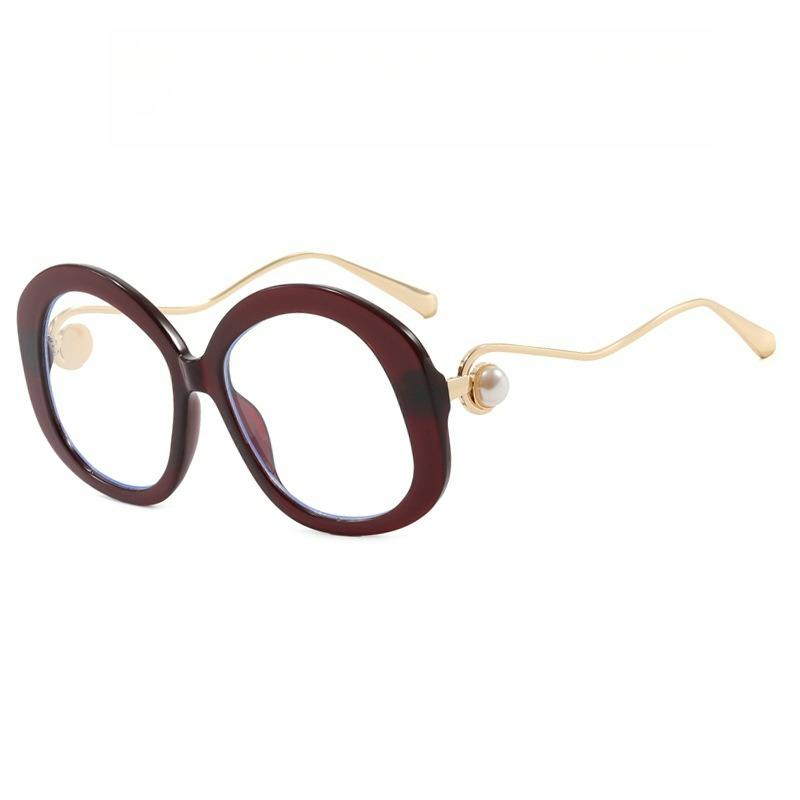 

Oval Large Frame Pearl Metal Feet Fashion Flat Mirror Transparent Lens Retro Elegant Suitable for Daily Vacation Use
