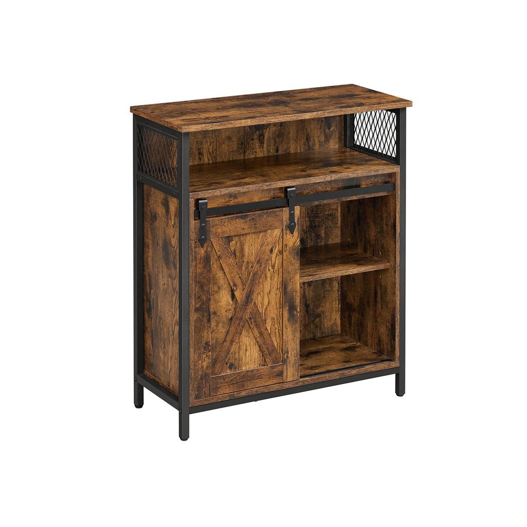 VASAGLE Armadio contenitore, Armadietto con Porta a Scomparsa tipo Stalla, Scomparto Aperto, Ripiano Regolabile, Industriale, per Corridoio, Soggiorno, Cucina, Studio