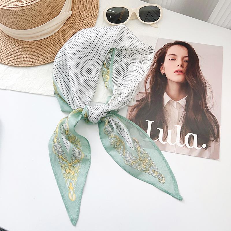 Trendy polka dot coffee rhombus silk scarf women s triangle scarf headscarf summer versatile scarf neck high-end scarf 170*50cm