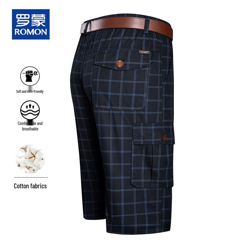 ROMON Pánské letní kostkované bavlněné zkrácené ležérní kalhoty