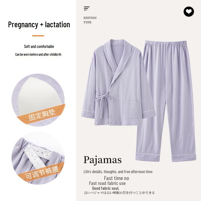 Spring & Autumn Nursing Pajamas for Postpartum Women with Breast Pads
