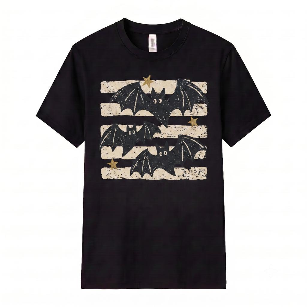 Vintage Bat Halloween T Shirt Retro Spooky Season Boho Witchy Goth Fall Tee