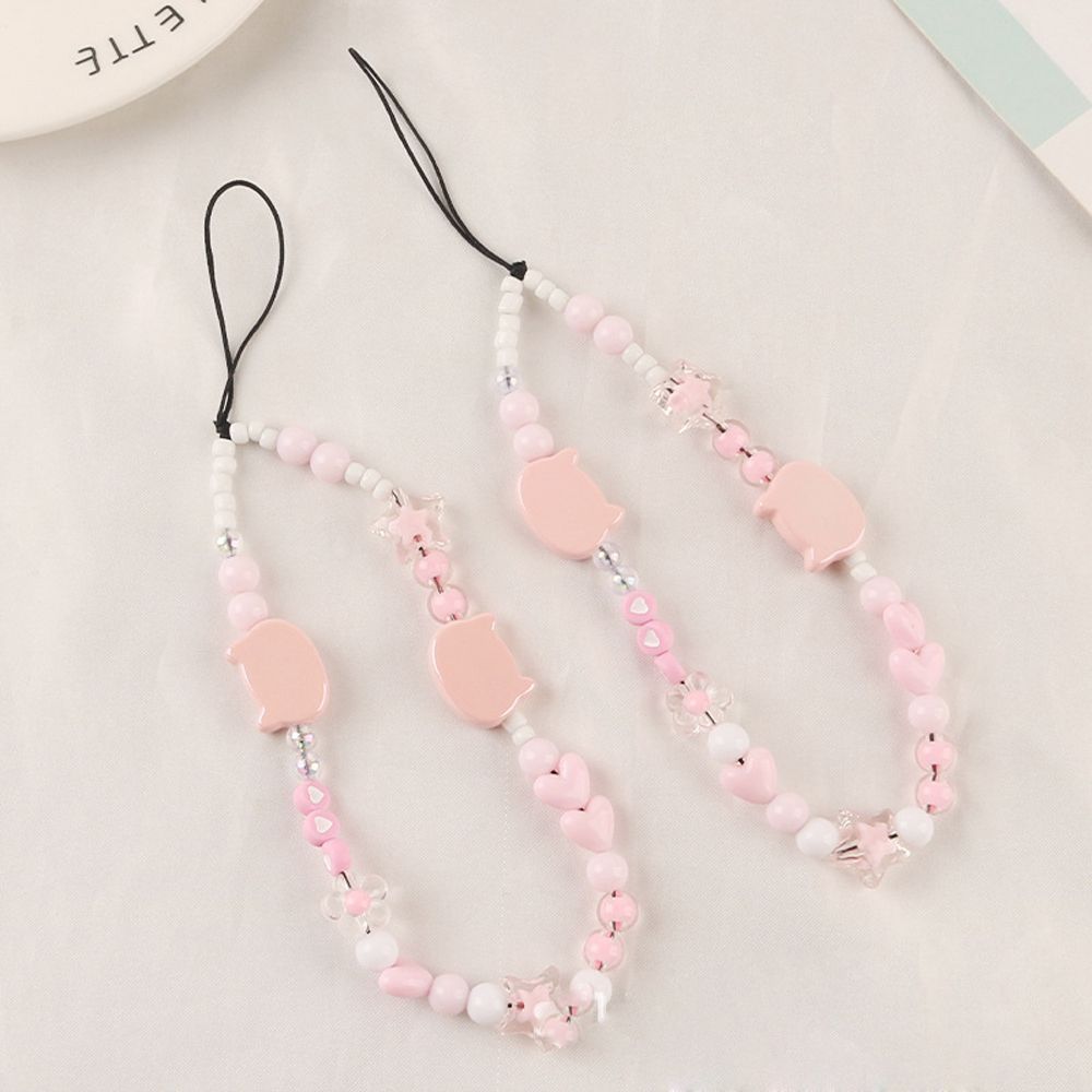

Cat Head Pink Love Beaded Short Rope Mobile Phone Straps Hand Strap Hanging Rope Wrist Hand Lanyard B