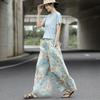 Summer Literary Retro Printing Loose Wide-leg Pants Nine-point Casual Culottes Women