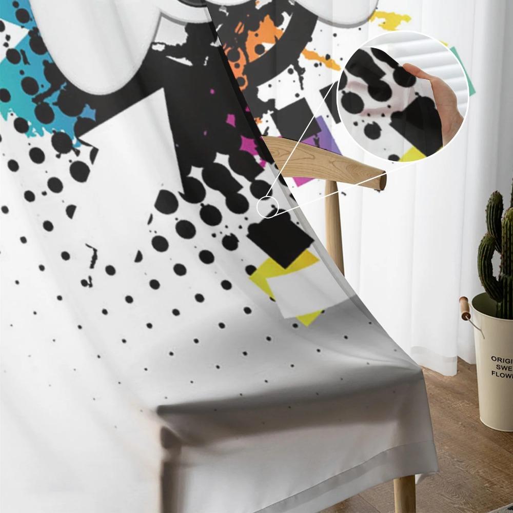 Colorful Game Console White Tulle Curtains for Living Room Decoration Modern Chiffon Sheer Voile Kitchen Bedroom Window Curtain