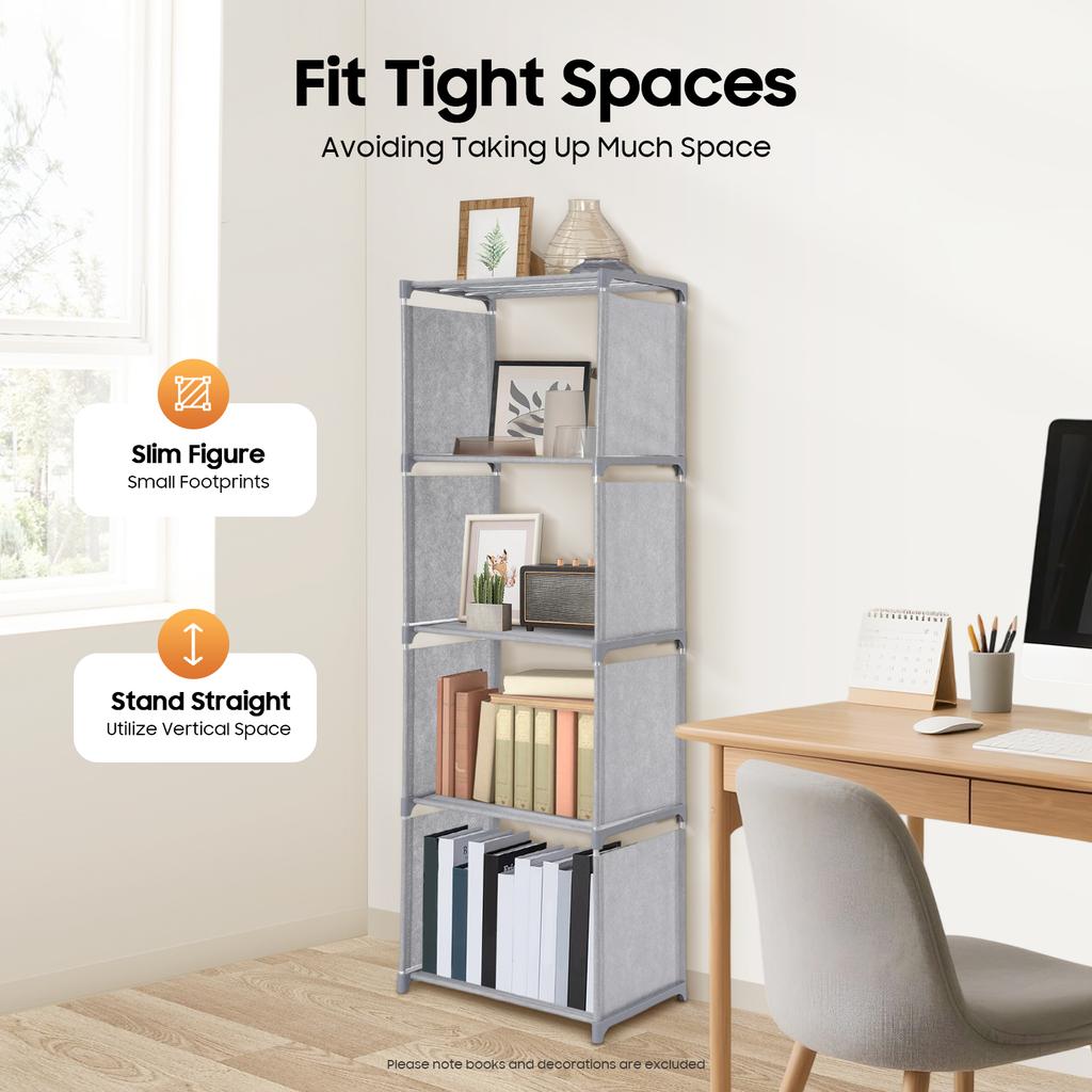 4-Tier Bookshelf, Modern Storage Shelf Organizer for Living Room Office, Sturdy Metal Frame, 8kg Load Capacity per Tier