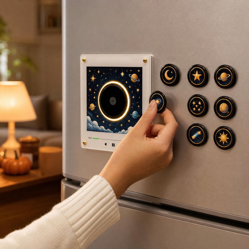 Motion-Activated Rotating Disc Music Box Night Light Fridge for Home Kitchen Decor