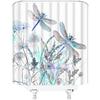 Dragonfly Floral Shower Curtain Wildflower Dragonflies Flower Blooms Branch Leaves Sage Spring Summer Botanical Vintage Abstract Fabric Bathroom