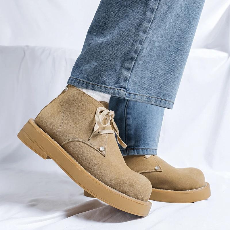 Fashion Winter Men's Boots Cow Suede Leather Warm Boots for Men Casual Snow Boots Fashion Outdoor Work High Top Ankle Boot Chelsea Boot
