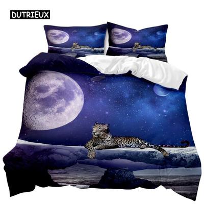 Leopard Duvet Cover Set Fierce Cheetah Bedding Set Moon Viewing Wild Animal Printed Double Queen King Size Polyester Quilt Cover