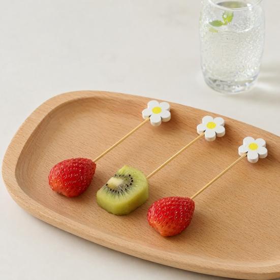 100PCS Disposable Fruit Stick, Flower Top Decor Bamboo Skewers, Multipurpose Food Picks Party Supplies, for Appetizers Cocktails Barbecue Cakes