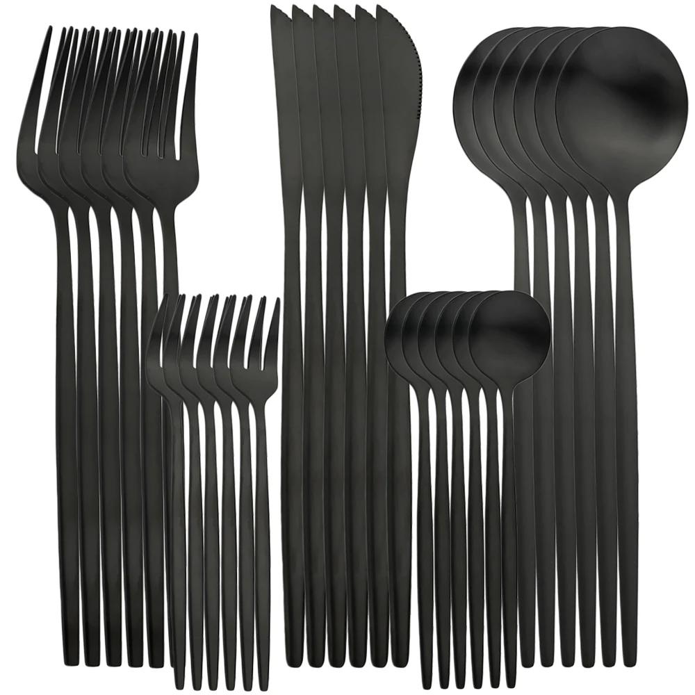 30Pcs Dinnerware Set Stainless Steel Flatware Matte Gold Cutlery Set Cake Fruit Fork Kitchen Knife Fork Spoon Tableware Set