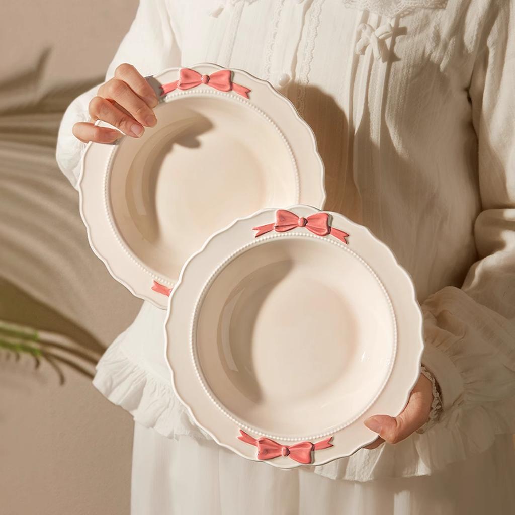 Cream Style Bow Dishes And Tableware For Home Use New High-Value Ceramic Rice Bowls, Soup Bowls, Noodle Bowls, Plates And Bowls